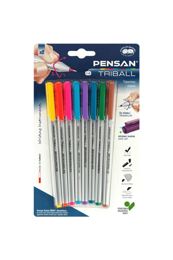 Pensan-قلم حبر جاف Triball 1.0 مم طرف كروي 8 قطع ملون (24 عبوة) 1