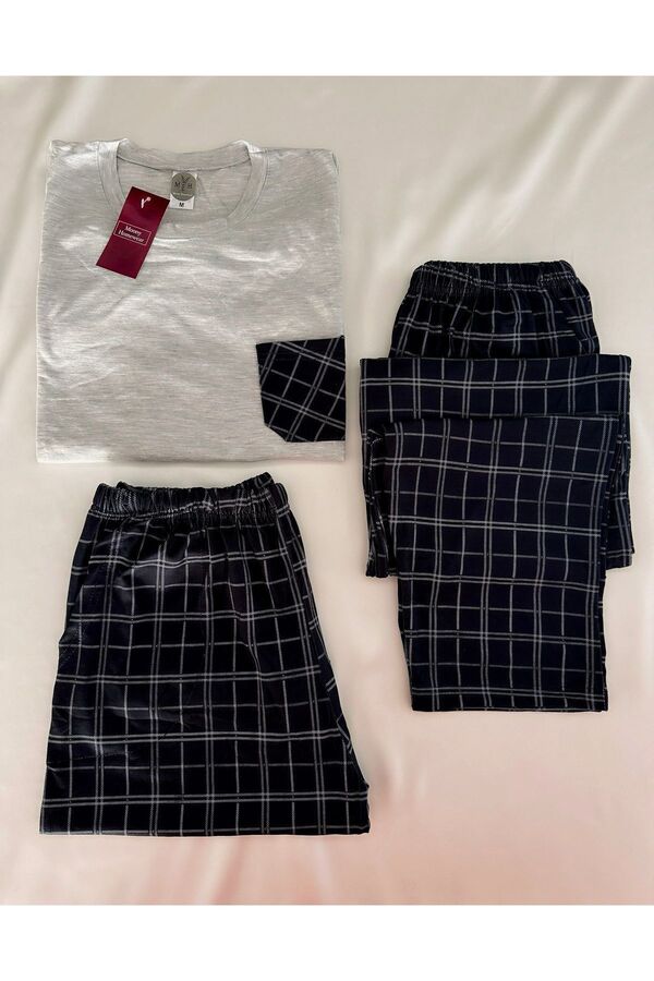 MH Moony Homewears 3-Piece Gray Plaid Dowry Men's Pajamas with Pockets