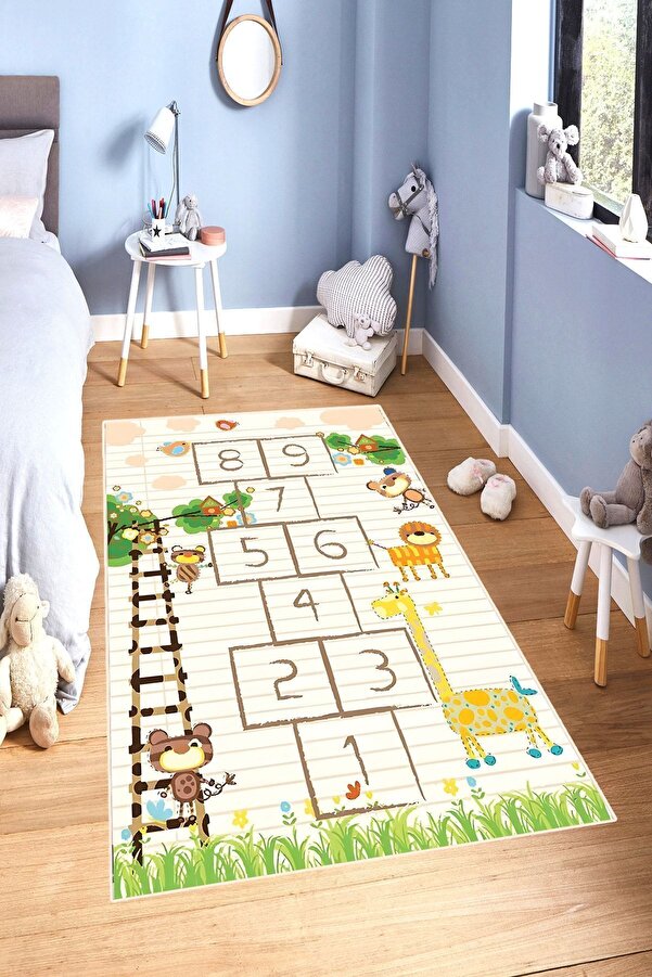 YTR HOME Makinede Yıkanabilir Kaymaz Taban Leke Tutmaz Eğitici Bebek Ve Çocuk Odası Halısı Oyun Matı