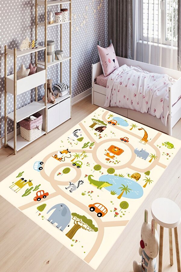 YTR HOME Makinede Yıkanabilir Kaymaz Taban Leke Tutmaz Eğitici Bebek Ve Çocuk Odası Halısı Oyun Matı