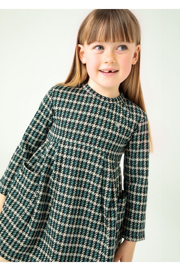 MAYORAL-Green Houndstooth Patterned Girl's Dress - 4928 1