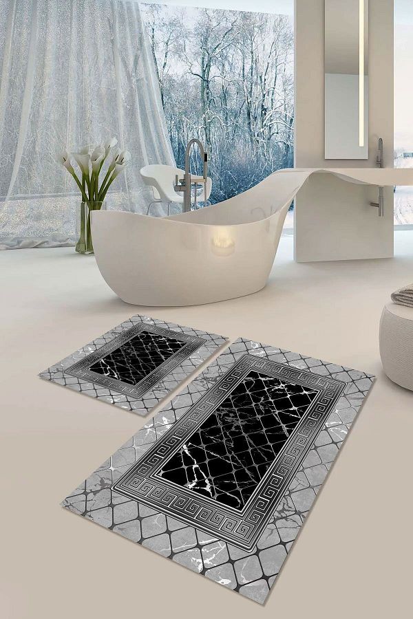 YTR HOME-Set de 2 cuve de toaletă Set de covorașe de baie, cu bază anti-alunecare, lavabilă, rezistentă la pete de praf 1