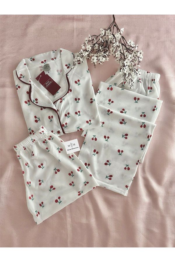 MH Moony Homewears-Set de pijama Queen of Fruits din 3 piese din bumbac pieptănat 1