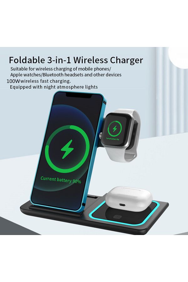 Choice 3 in 1 Foldable 30W LED Fast Wireless Charger Stand For iPhone 14 13 12 11 Apple Watch Airpods P. Trendyol