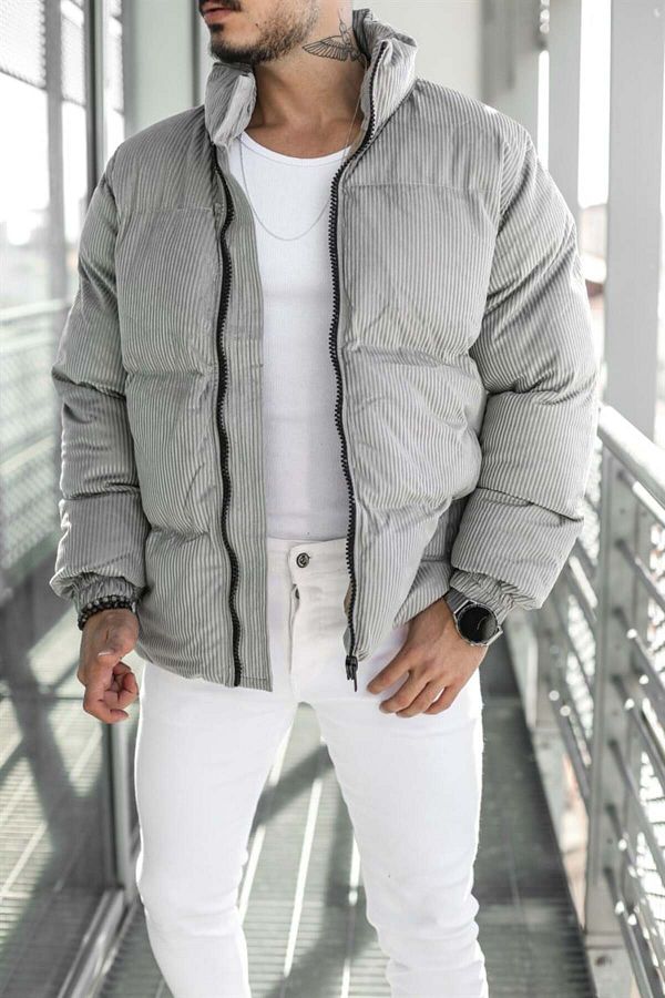 OUTF T MAN Corduroy Puffer Jacket Gray Trendyol