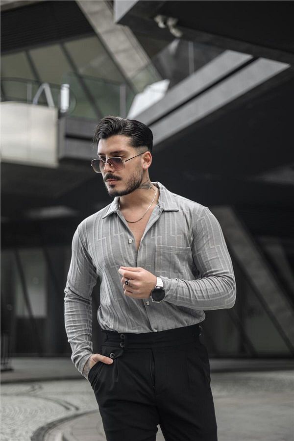 Grey shirt outfit male best sale