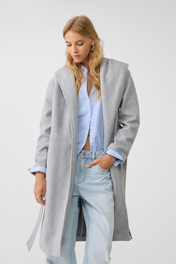 Stradivarius Long Coat with Belt and Soft Texture Trendyol