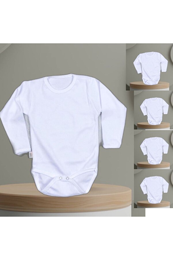 ARELSTORE %100 Pamuk 5li Beyaz Uzun Kollu Bebek Body