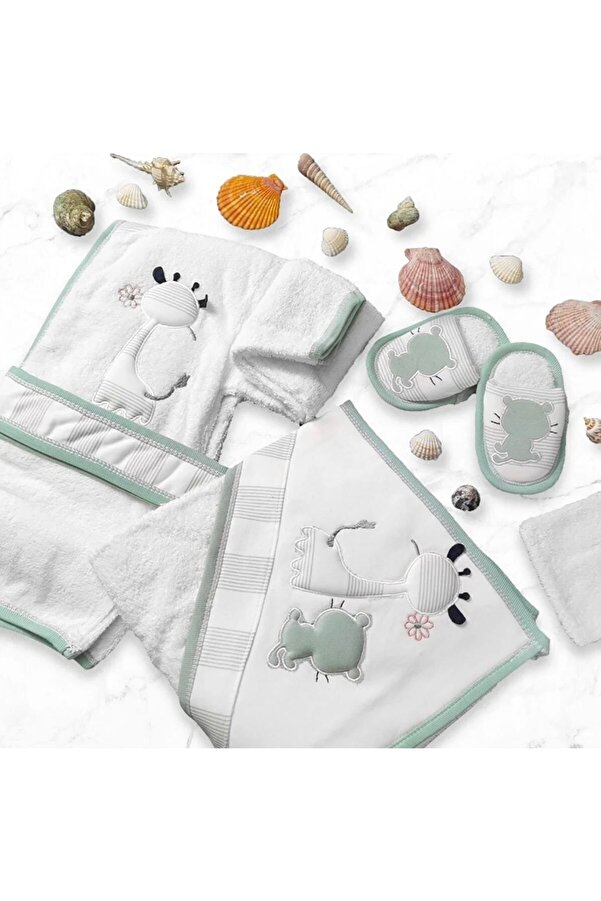 Cherub Baby Zürafa Çizgili Gaye Bebek Havlu Bornoz Seti Organik - Bebek Doğum Hediyesi