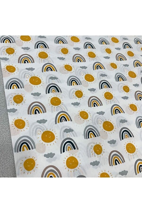 Bebek Özel Bir Metre %100 Pamuklu Poplin Kumaş Sarı Gökkuşağı Desenli 240 cm Eninde (100X240 cm)