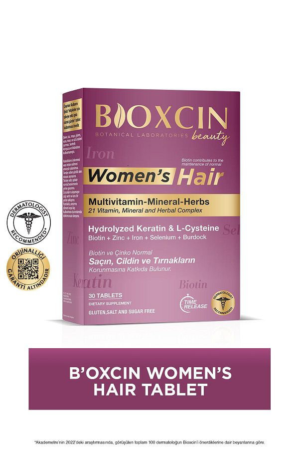 Bioxcin-Women's Hair 30 Tablets - Keratin, Collagen, Biotin, Zinc, Iron, Selenium and Widow Avrat L Cysteine 3 Pack 1