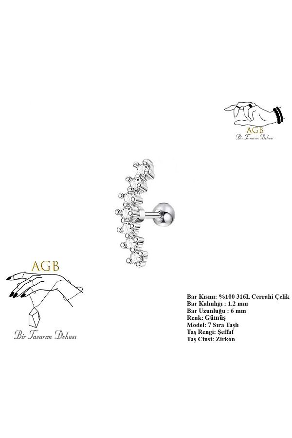 agbtasarım-Row Zircon Stone "Helix, Lobe, Nostril, Tragus" Piercing with Cartilage Accessory 1