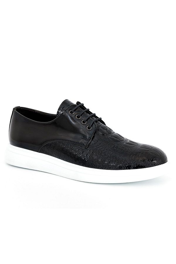 pumant Black Patent LeatherOxfordLaced Semi Classic Thick White Sole Men s Casual Shoes P02 Trendyol