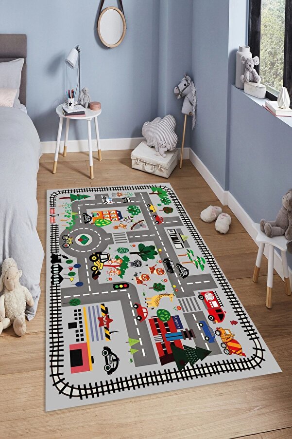 YTR HOME Makinede Yıkanabilir Kaymaz Taban Leke Tutmaz Eğitici Bebek Ve Çocuk Odası Halısı Oyun Matı