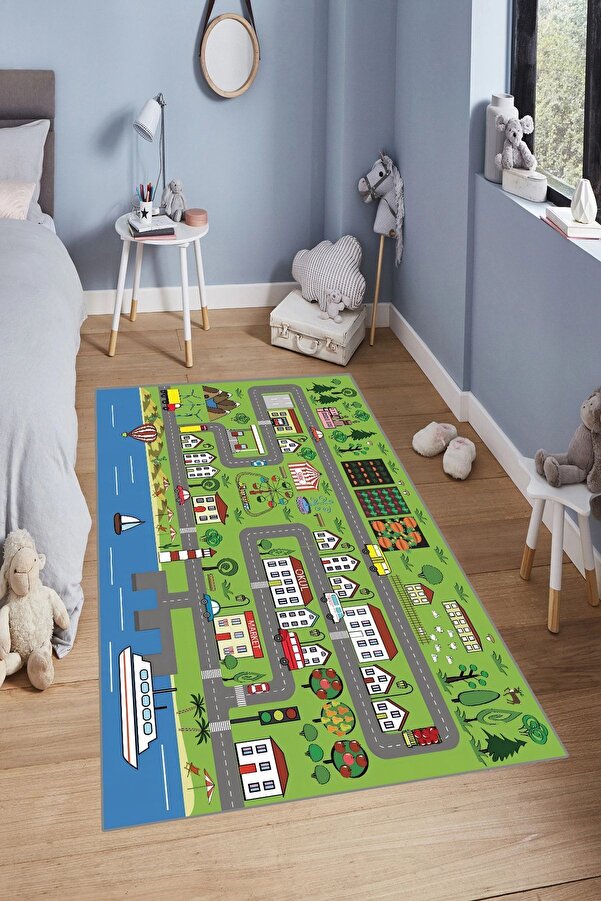 YTR HOME Makinede Yıkanabilir Kaymaz Taban Leke Tutmaz Eğitici Bebek Ve Çocuk Odası Halısı Oyun Matı