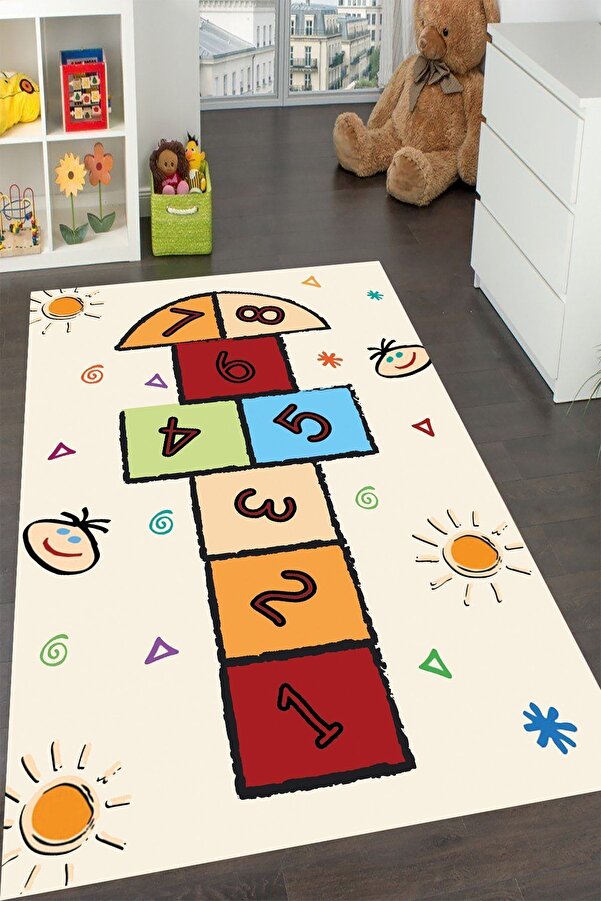 YTR HOME Makinede Yıkanabilir Kaymaz Taban Leke Tutmaz Eğitici Bebek Ve Çocuk Odası Halısı Oyun Matı