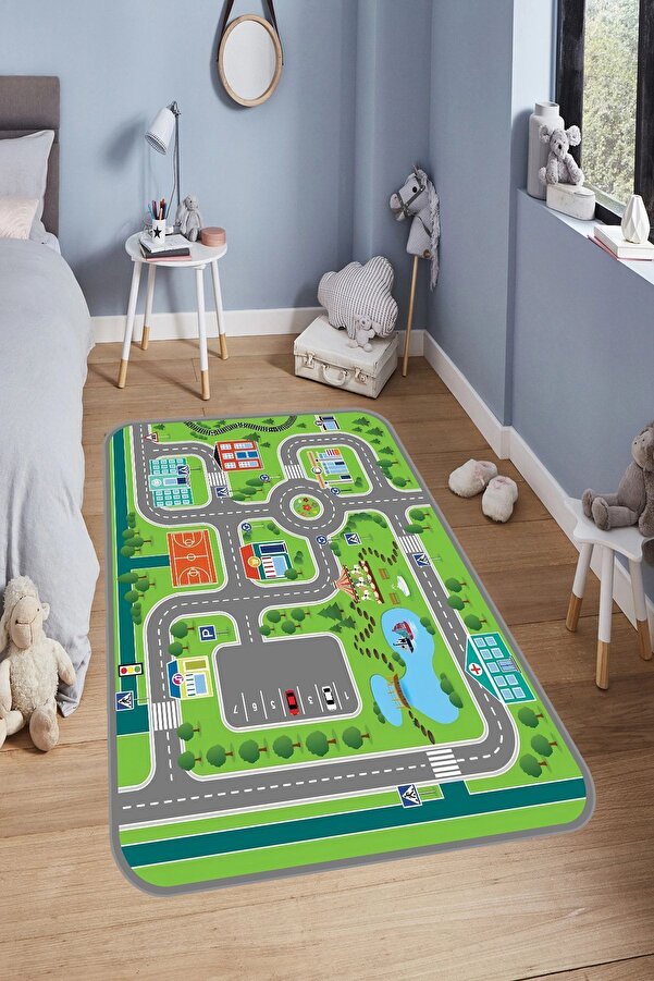 YTR HOME Makinede Yıkanabilir Kaymaz Taban Leke Tutmaz Eğitici Bebek Ve Çocuk Odası Halısı Oyun Matı