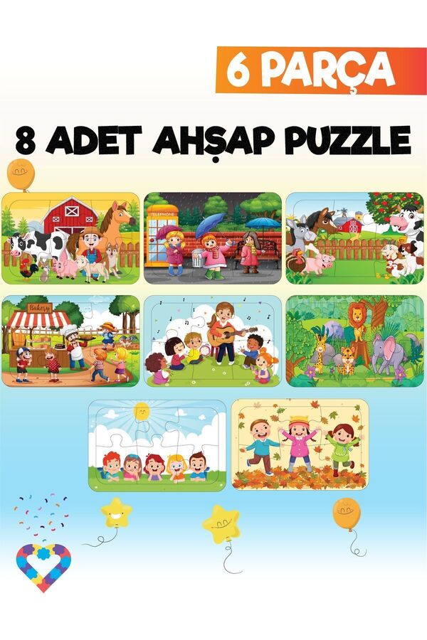 esatoys 6 Parçalı Montessori Ahşap Puzzle Seti – 2‑3 Yaş Eğitsel Oyun