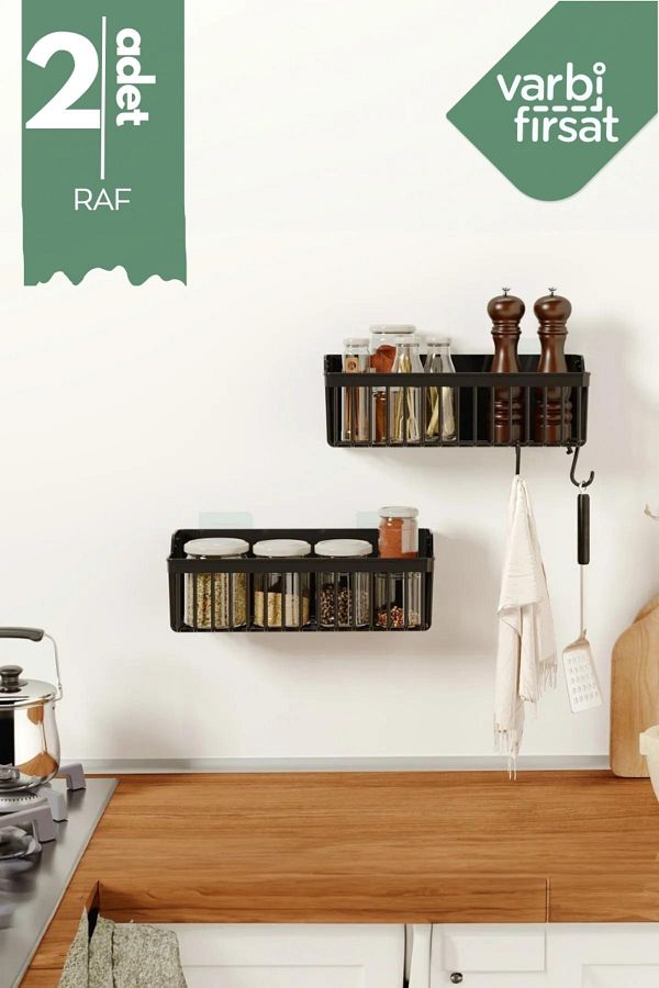 Varbif rsat Adhesive Kitchen Shelf Spice Rack In Cabinet Organizer 2 Piece Kitchen Organizer with Plastic Hanger Trendyol