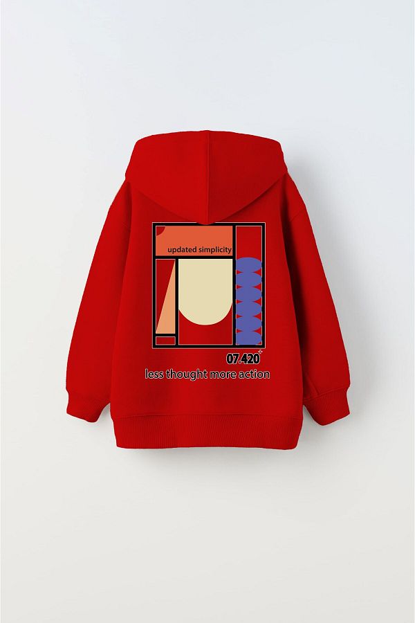The Champ Clothing Hooded Fleece Inside Updated Simplicity Printed Red Unisex Kids Hoodie Sweatshirt Trendyol