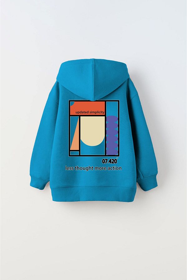 The Champ Clothing Hooded Fleece Inside Updated Simplicity Printed Blue Unisex Kids Hoodie Sweatshirt Trendyol