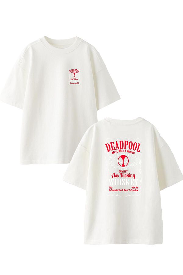 NMG TEKST L WhiTe Oversize CoTTon Deadpool Whiskey PrinTed Unisex T shirt Trendyol