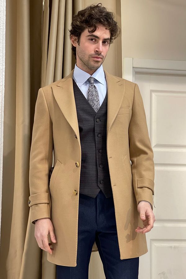 Camel coat slim fit deals