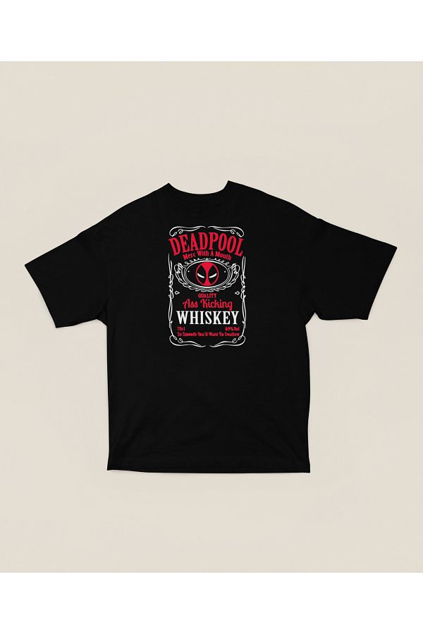 SEVBANO Unisex Oversize T shirt Deadpool Whiskey Design Printed Trendyol