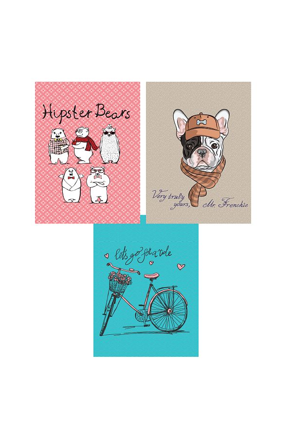 FLY COLOR-Bright Cover Patterned A4 Stitched 60 Sheets 3 Lined Notebook Set 1