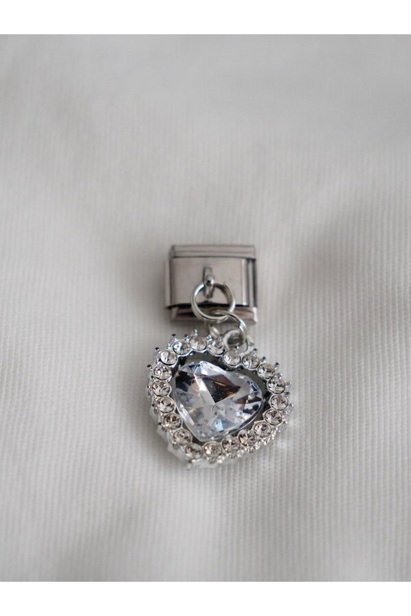 Planet Butik-ITalian Charm - Blue Stone Heart with Dangle 1
