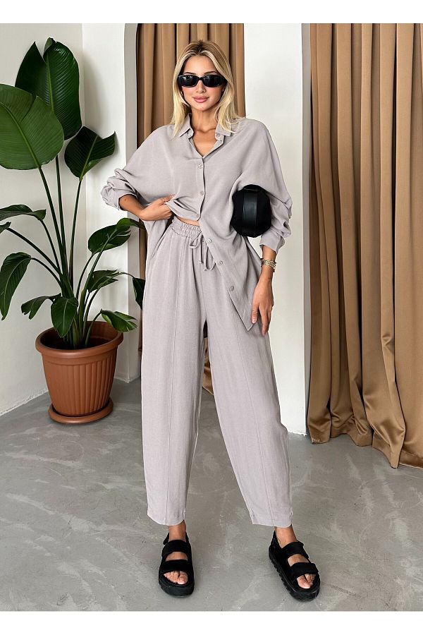 Laluvia-Set aus Hemd, Shalwar und Hose aus Leinen in Grau 1