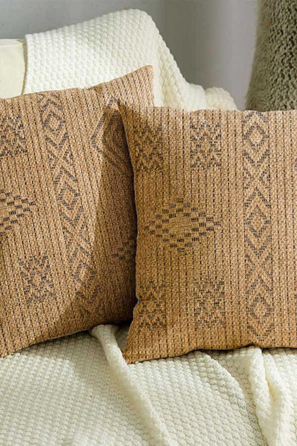 Inter Weaving Anthracite Sisalo 2 Piece Throw Pillow Cover Washable Zippered 50x50 Jute Look Woven Trendyol