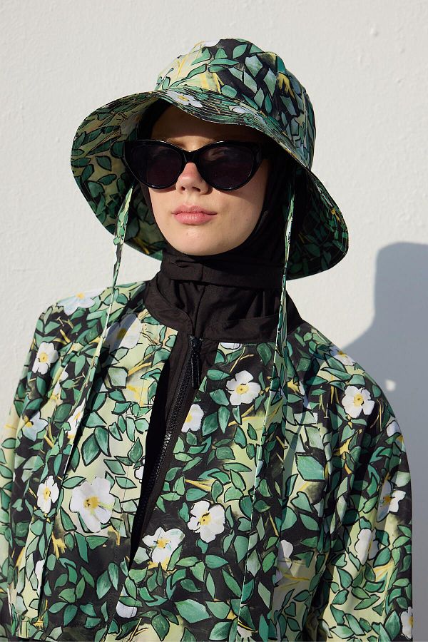 Manuka-Leaf Patterned Tie Bucket Hat 1