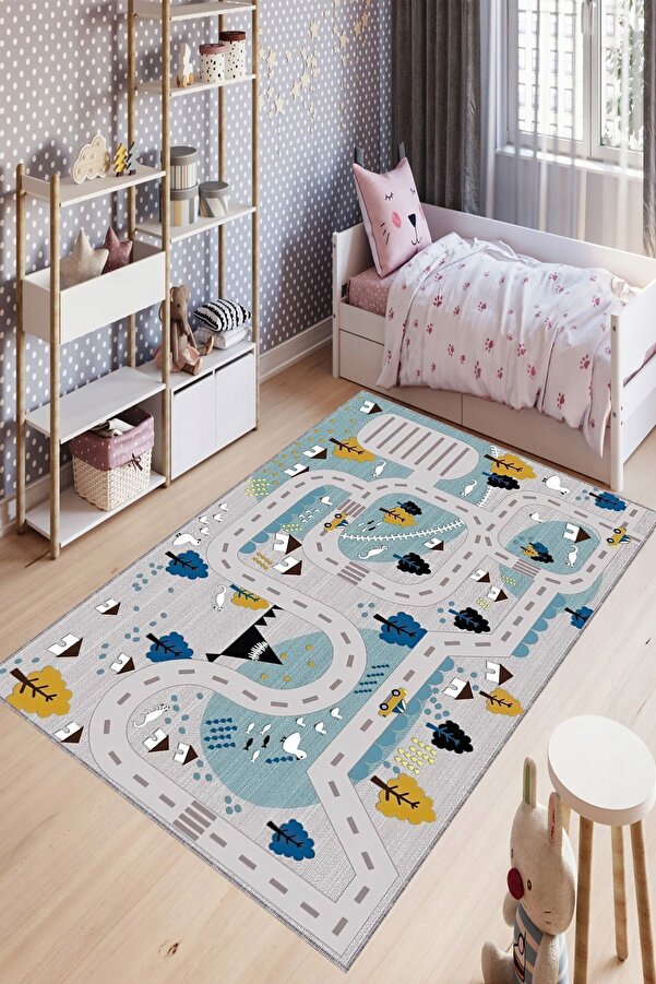 YTR HOME Makinede Yıkanabilir Kaymaz Taban Leke Tutmaz Eğitici Bebek Ve Çocuk Odası Halısı Oyun Matı