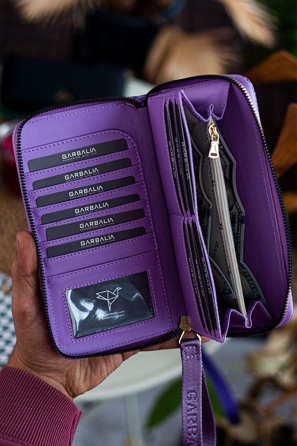 Garbalia-Tilburg Wrist Handle Wicker Weave Pattern Lilac Portfolio Wallet with Lots of Card Holders 1