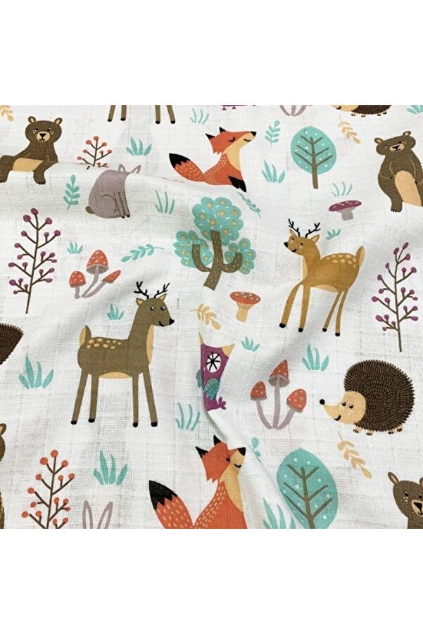 Bebek Özel Bir Metre %100 Pamuklu Müslin Kumaş Doğa Desenli 160 cm Eninde (100X160 cm)