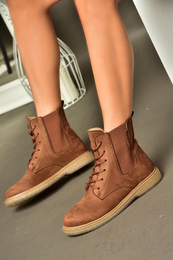 Fox Shoes-R374961902 Καφέ Suede Classic Γυναικείες Μπότες με ελαστικά πλαϊνά 1