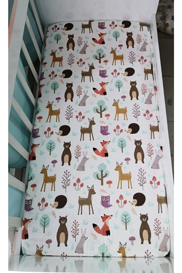 Bebek Özel Çocuk Lastikli Çarşaf 70x110 Park Beşik Için Doğa Hayvan Desenli %100 Pamuklu