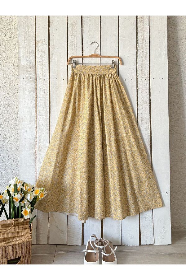 KUCU UM BUT K Poplin Flared Skirt Yellow Crispy Design Trendyol