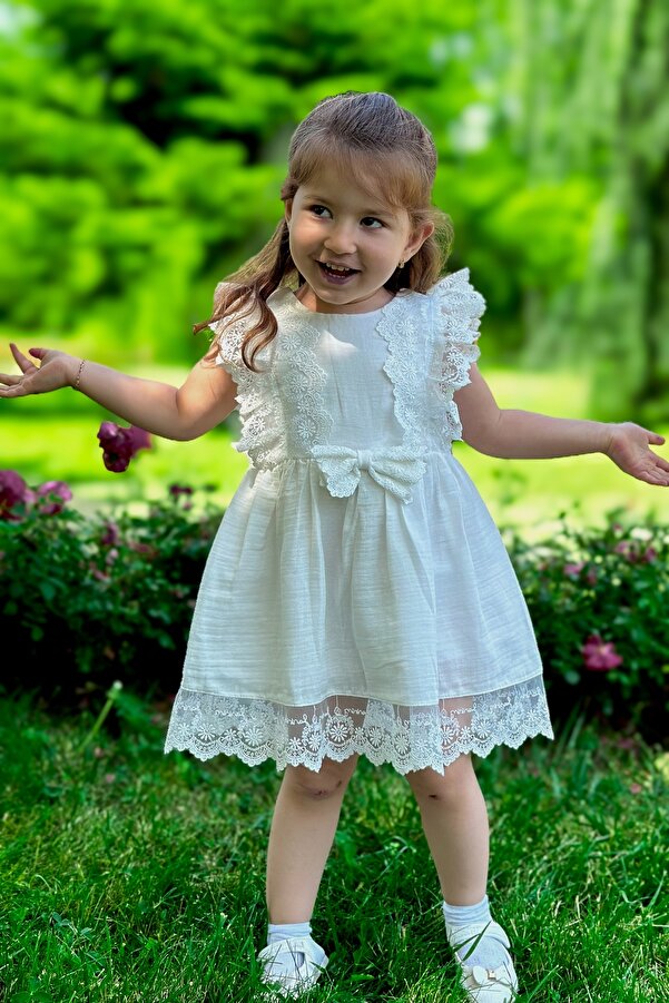 Baby Animals Kız Bebek Elbise Kız Çocuk Elbise Doğum Günü Parti Düğün Elbise Dantelli Kısa Kol Astarlı Elbise