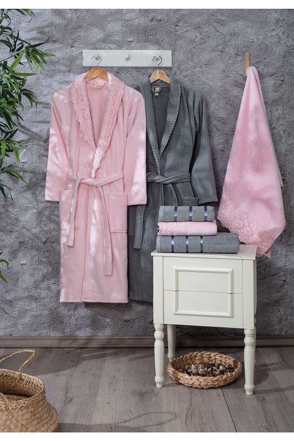 Güvenal-Paris 12-teiliges Samt-Bademantel-Set mit Spitze | Bademantel | Bademantel-Set | Mitgift festgelegt 1