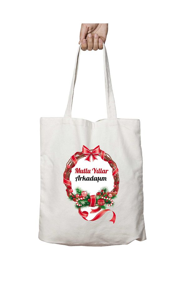 ART HED YE HappY New Year mY Friend Two Side lasting Printed Shoulder Tote Bag Washable Trendyol