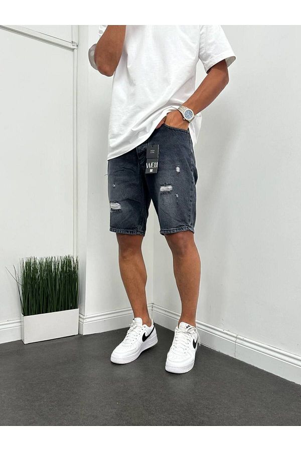 Thebomb Men s Denim Capri Shorts Jean With Ripped Detail Trendyol