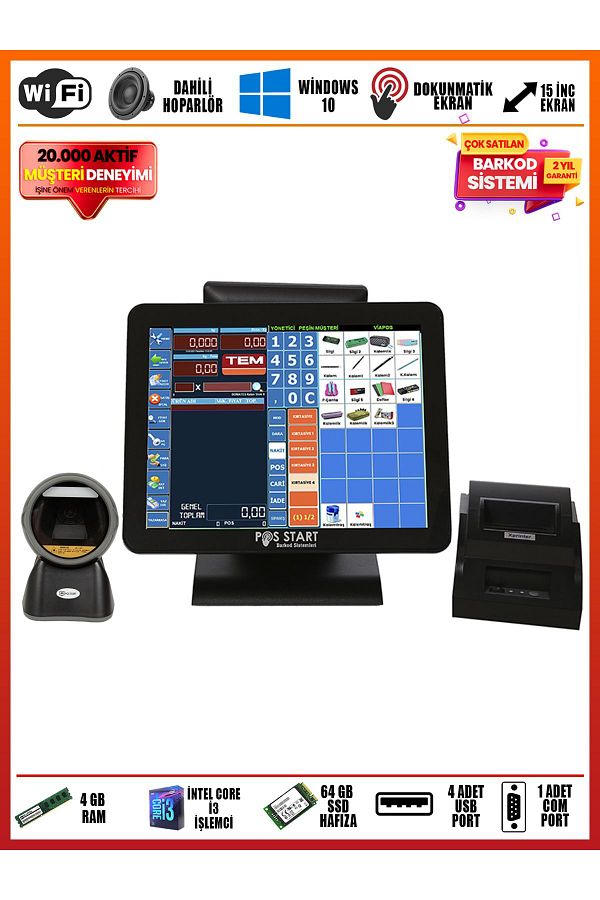 POS START-Barcode System| i3 Processor 4 GB Ram 64 GB Memory Professional Software 1