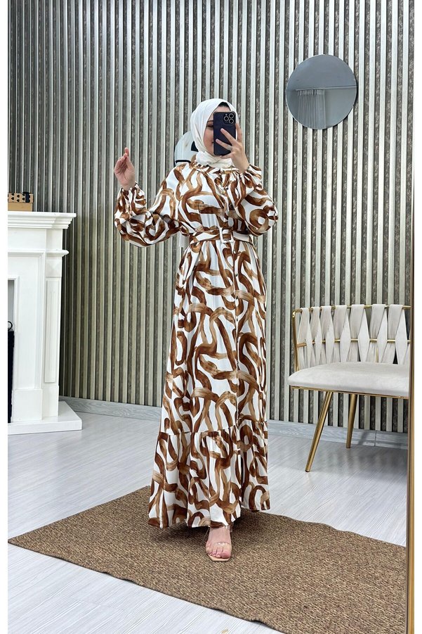 Moda Krash Wide Cut Rope Patterned Belted Dress