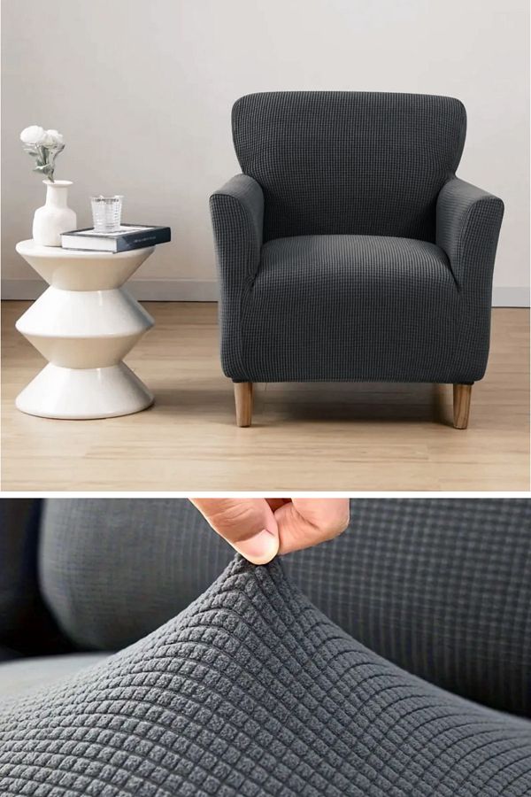 uzhanem-Flexible Lycra Stretch - Single Square Patterned Berjer Kotuk Cover (Anthracite) 1