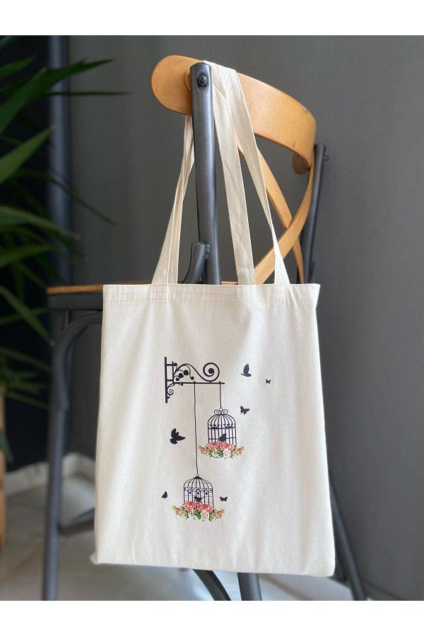 bezçantadünyası-Caged Butterfly Patterned Cloth Bag 1