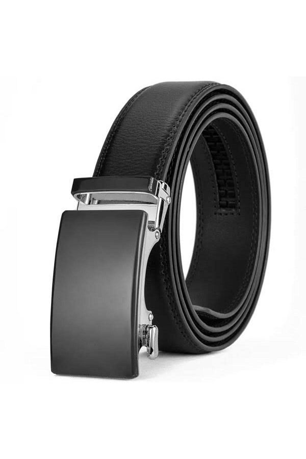 Bosskan-Classic Men's Belt with Automatic Black Buckle Without Holes 1