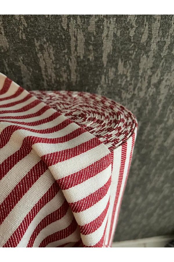 KAMİZ-Striped Linen Fabric - Red Washed Striped Linen 100x230 cm 1