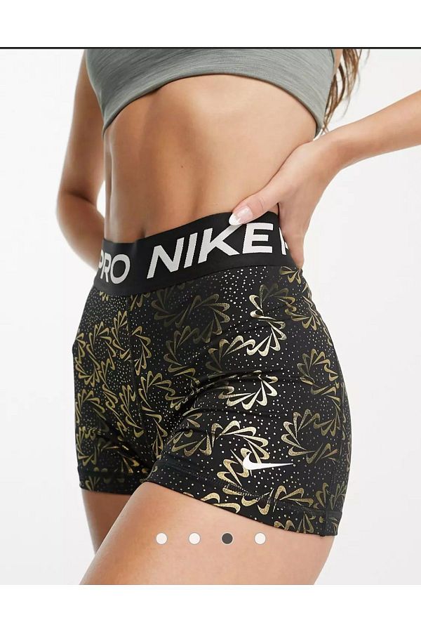 Nike Pro Dri Fit Sparkle Swoosh Graphics 3 In Mid Rise Training Black Women s Shorts Tights Trendyol